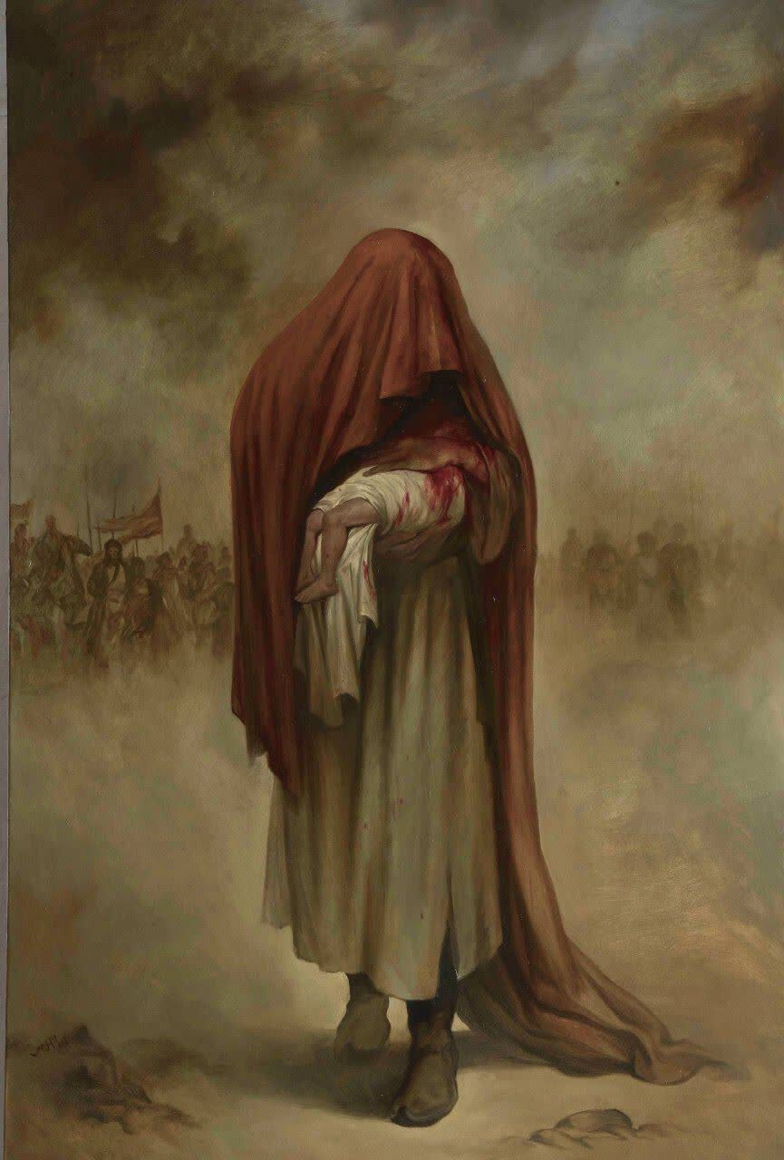 تابلوهایت وداع و اشک؛ آفرینش‌های استاد روح‌الامین در سوگ عاشورا + عکس