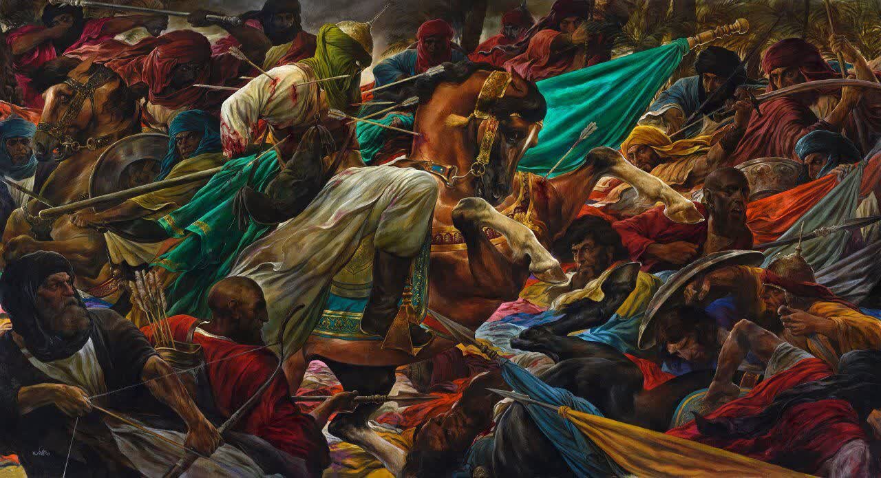 تابلوهایت وداع و اشک؛ آفرینش‌های استاد روح‌الامین در سوگ عاشورا + عکس