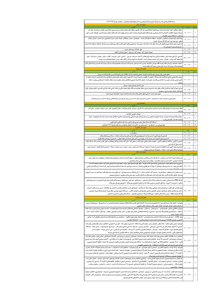 برنامه قطعی برق چهارمحال‌ و بختیاری‌ دوشنبه ۱۶ تیر + جدول