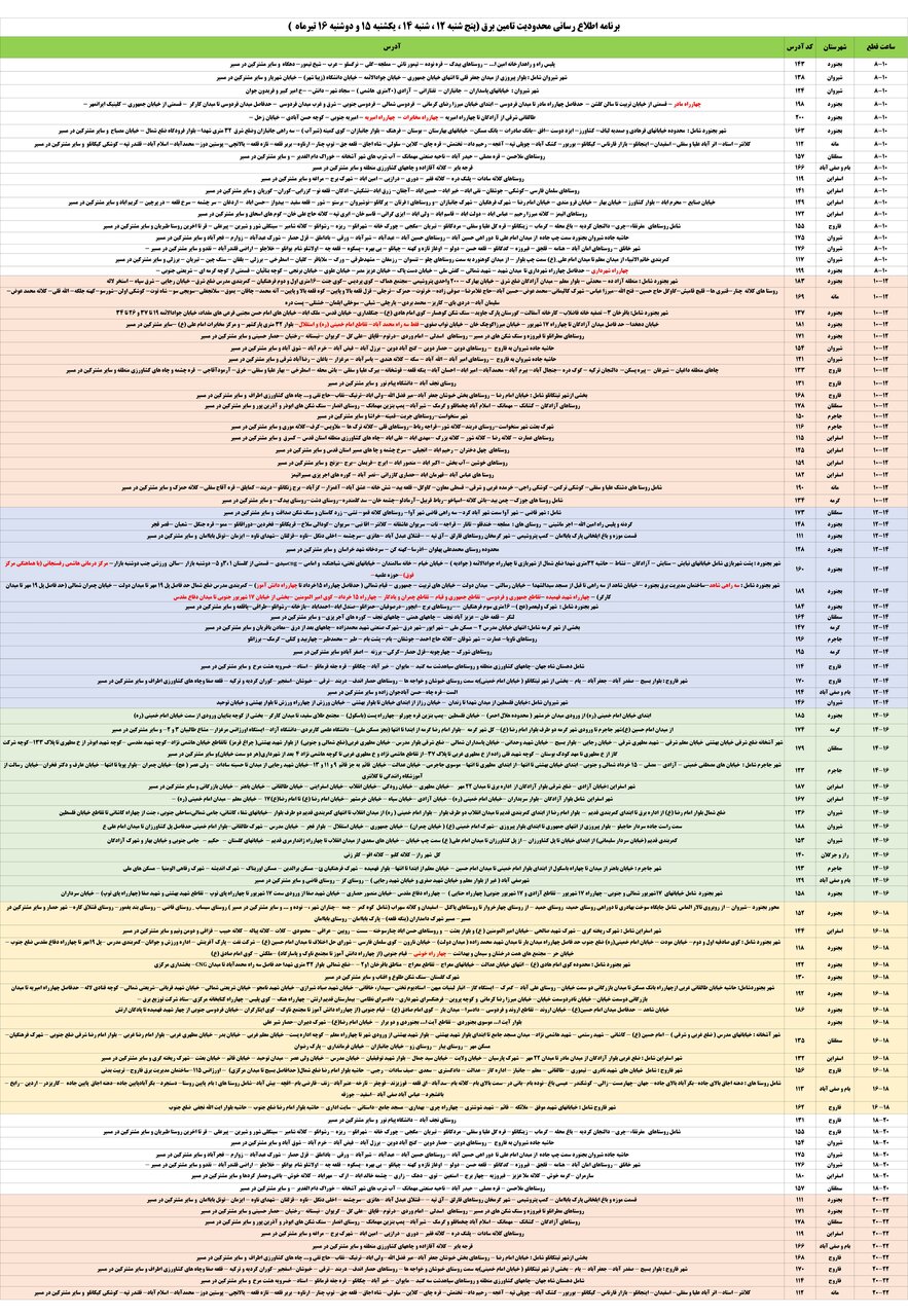 جدول قطعی برق خراسان شمالی امروز دوشنبه شانزدهم تیر + لیست مناطق