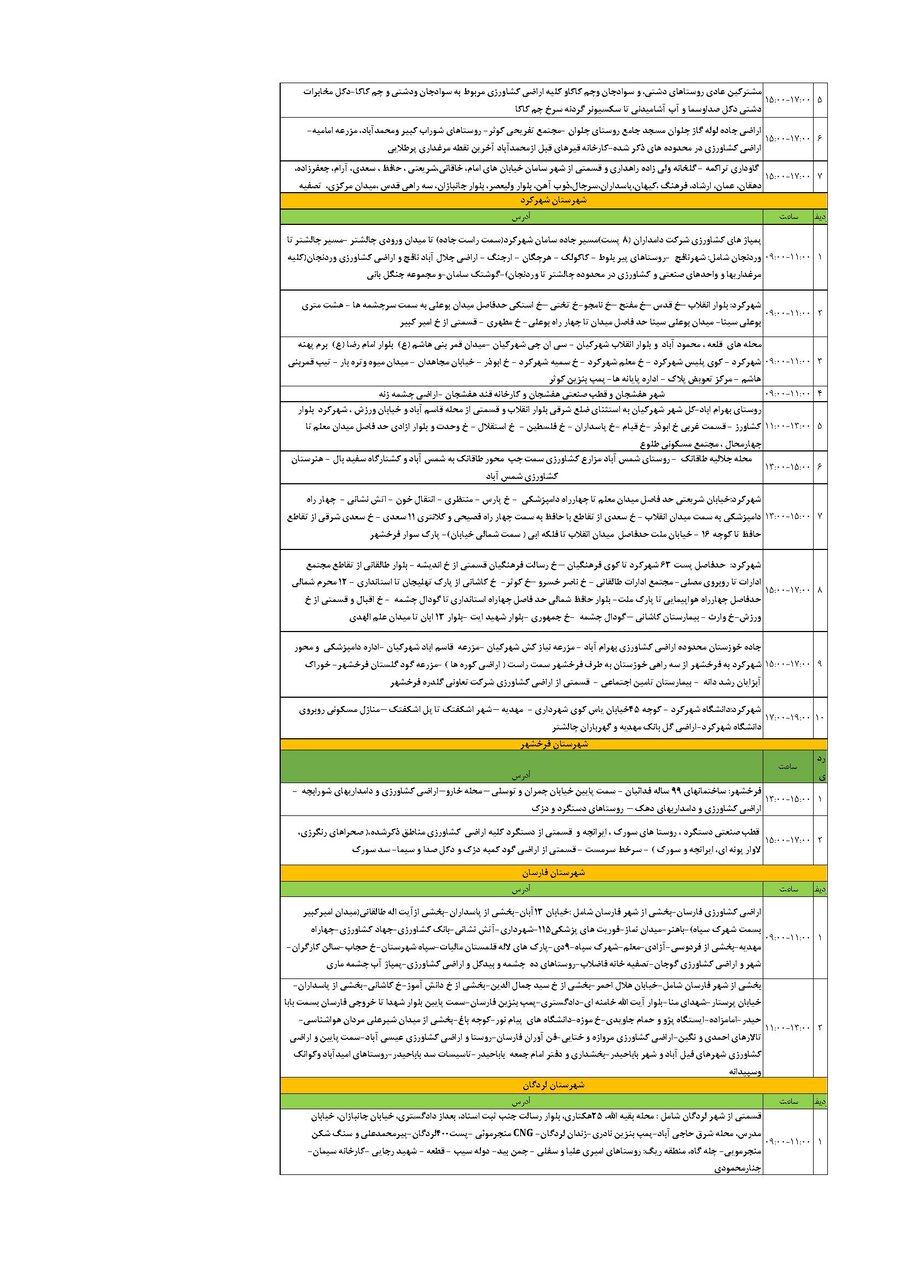 برنامه قطعی برق چهارمحال‌ و بختیاری‌ سه‌ شنبه ۱۷ تیر + جدول