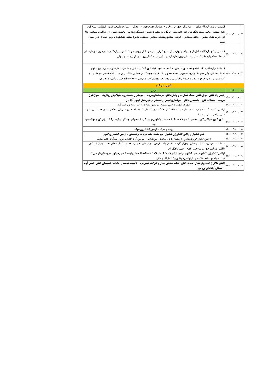 برنامه قطعی برق چهارمحال‌ و بختیاری‌ سه‌ شنبه ۱۷ تیر + جدول