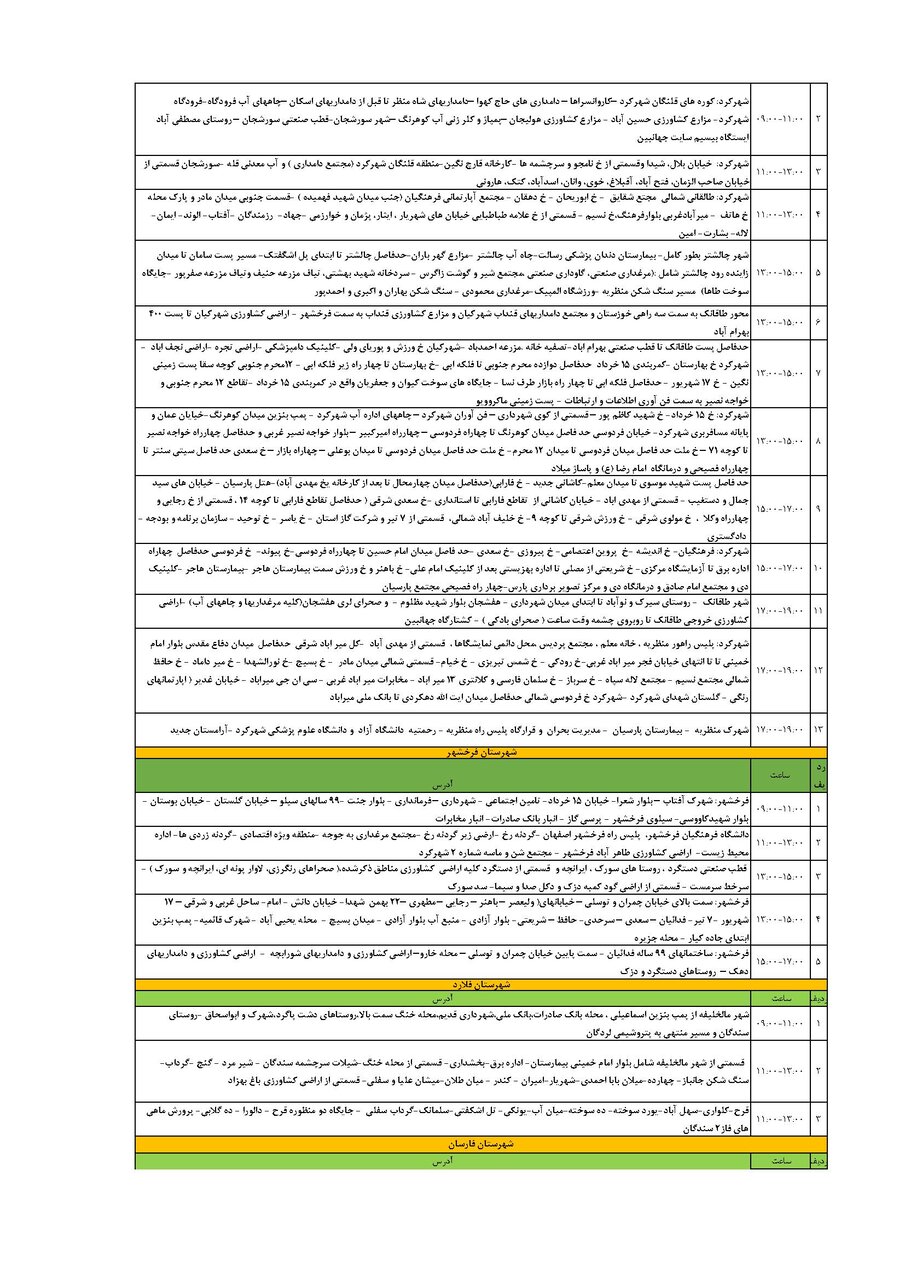 برنامه قطعی برق چهارمحال و بختیاری چهارشنبه ۱۸ تیر + جدول
