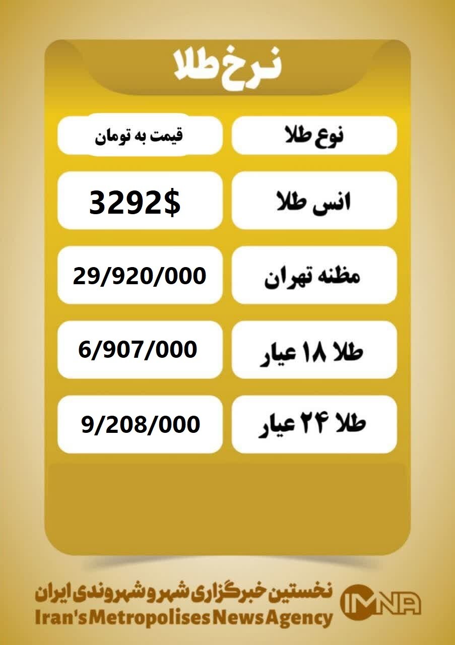 قیمت طلا امروز چهارشنبه ۱۸ تیر ۱۴۰۴