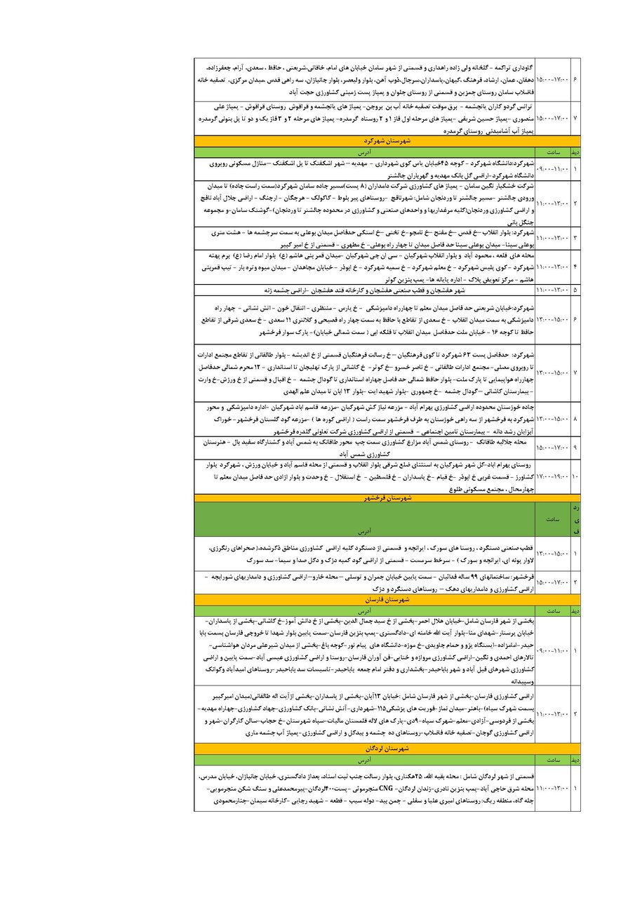 برنامه قطعی برق چهارمحال‌ و بختیاری‌ پنجشنبه ۱۹ تیر + جدول