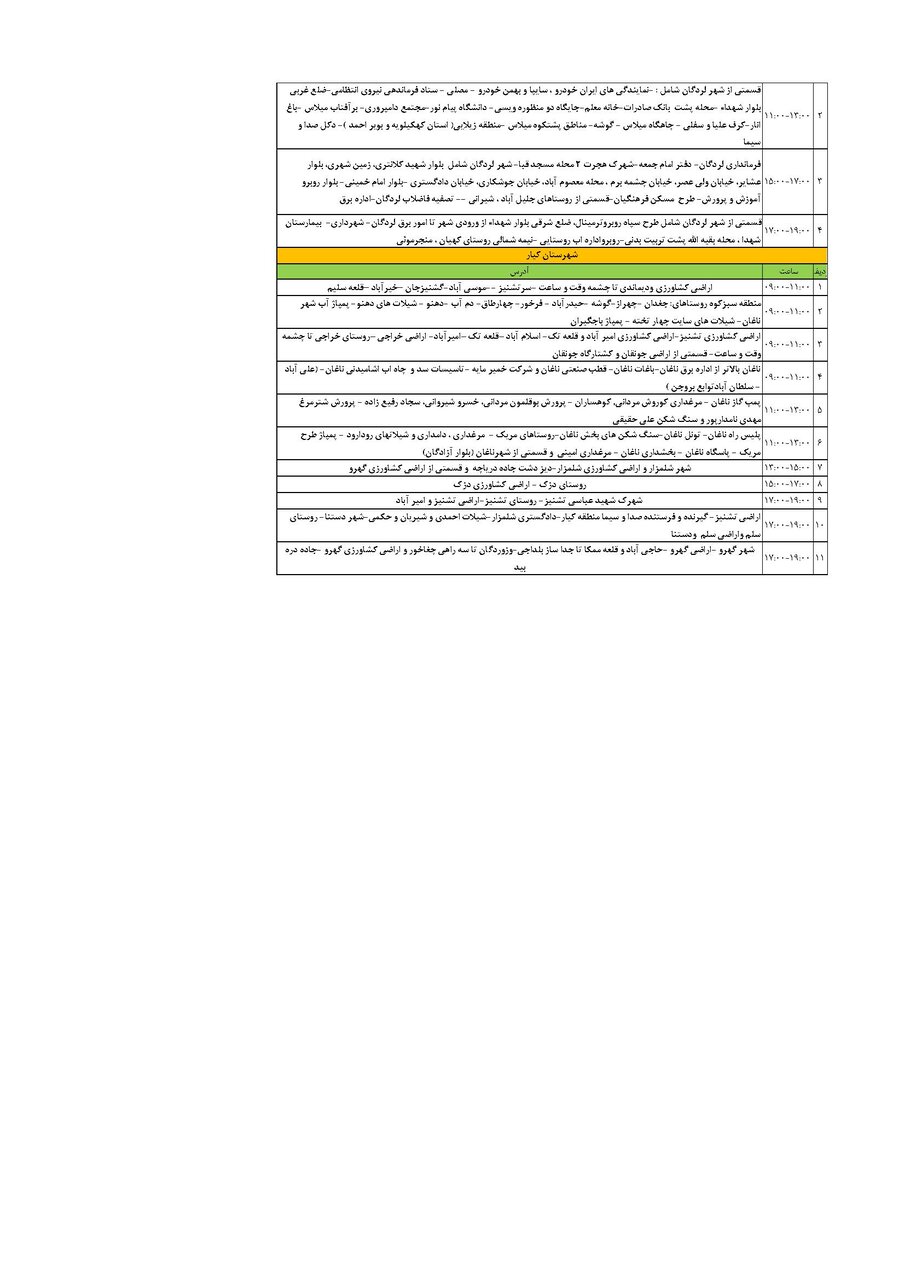 برنامه قطعی برق چهارمحال‌ و بختیاری‌ پنجشنبه ۱۹ تیر + جدول