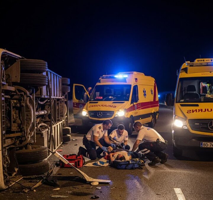 واژگونی اتوبوس در جاده خمین-اراک ۱۶ مصدوم را راهی بیمارستان کرد