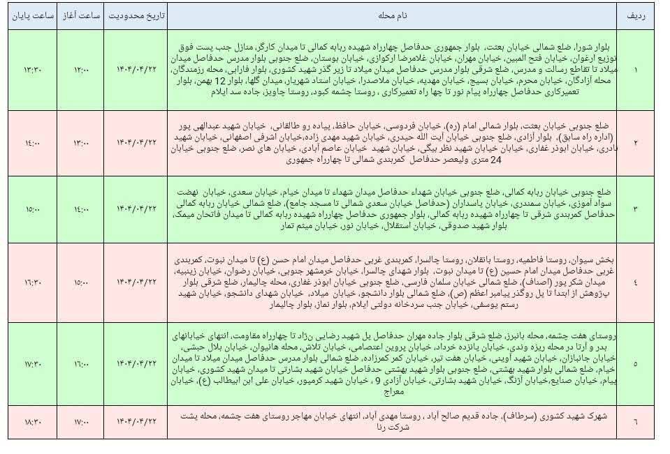 برنامه قطعی برق ایلام امروز یکشنبه ۲۲ تیر + جدول