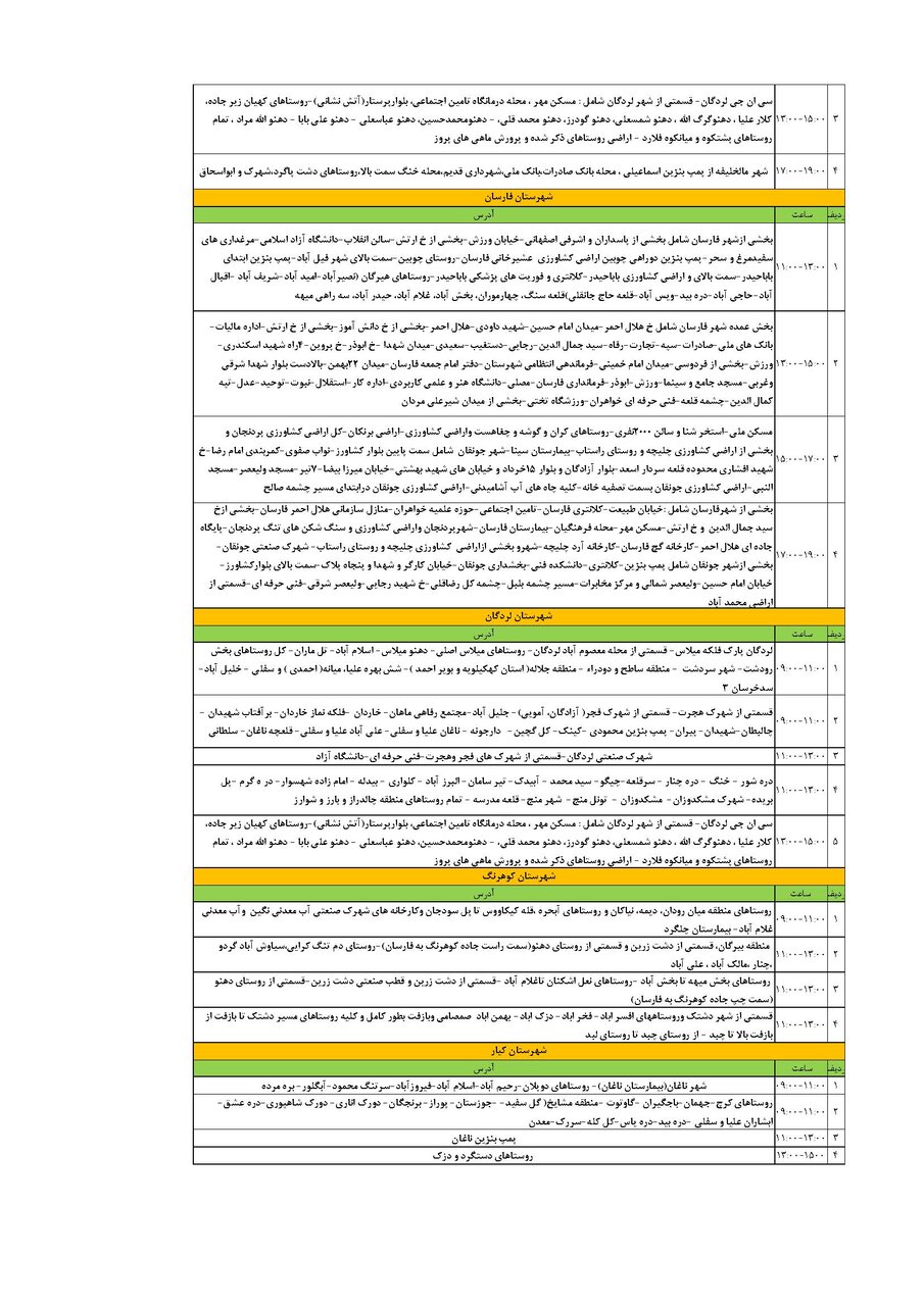 برنامه قطعی برق چهارمحال و بختیاری یکشنبه ۲۳ تیر + جدول