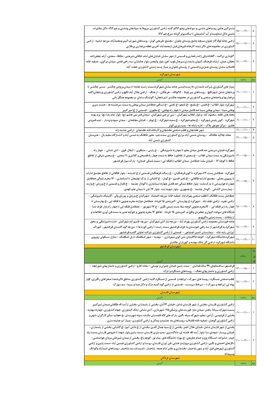 برنامه قطعی برق چهارمحال و بختیاری سه شنبه ۲۴ تیر + جدول