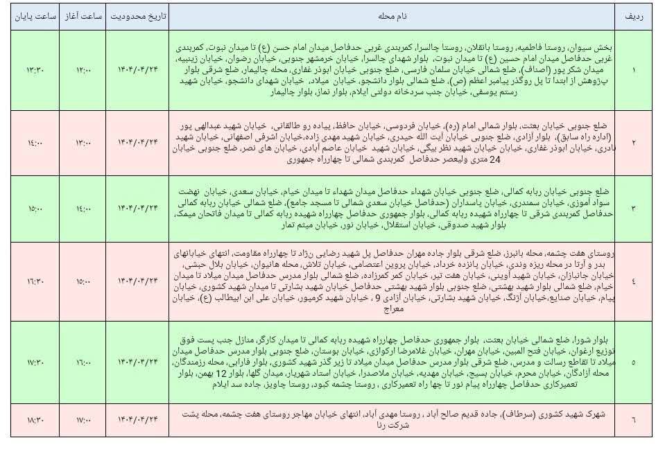 برنامه قطعی برق ایلام امروز سه شنبه ۲۴ تیر + جدول