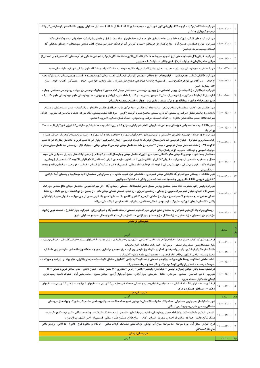 برنامه قطعی برق چهارمحال‌ و بختیاری‌ چهارشنبه ۲۵ تیر + جدول