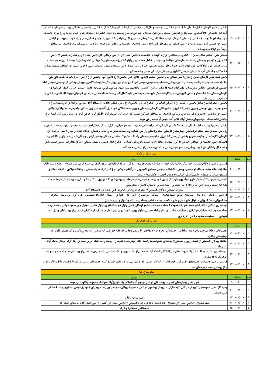 برنامه قطعی برق چهارمحال و بختیاری چهارشنبه ۲۵ تیر + جدول