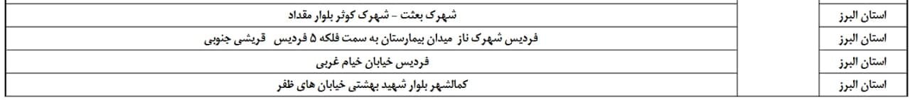 ساعات قطعی برق استان البرز چهارشنبه تا جمعه ۲۵ و ۲۷ تیتر + جدول