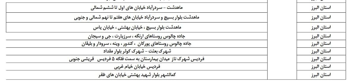 برنامه قطعی برق البرز امروز دوشنبه ۳۰ تیر + لیست مناطق