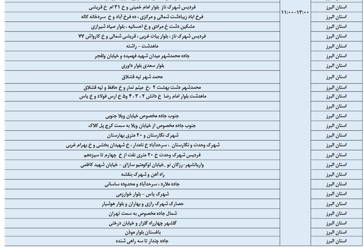 برنامه قطعی برق البرز امروز دوشنبه ۳۰ تیر + لیست مناطق