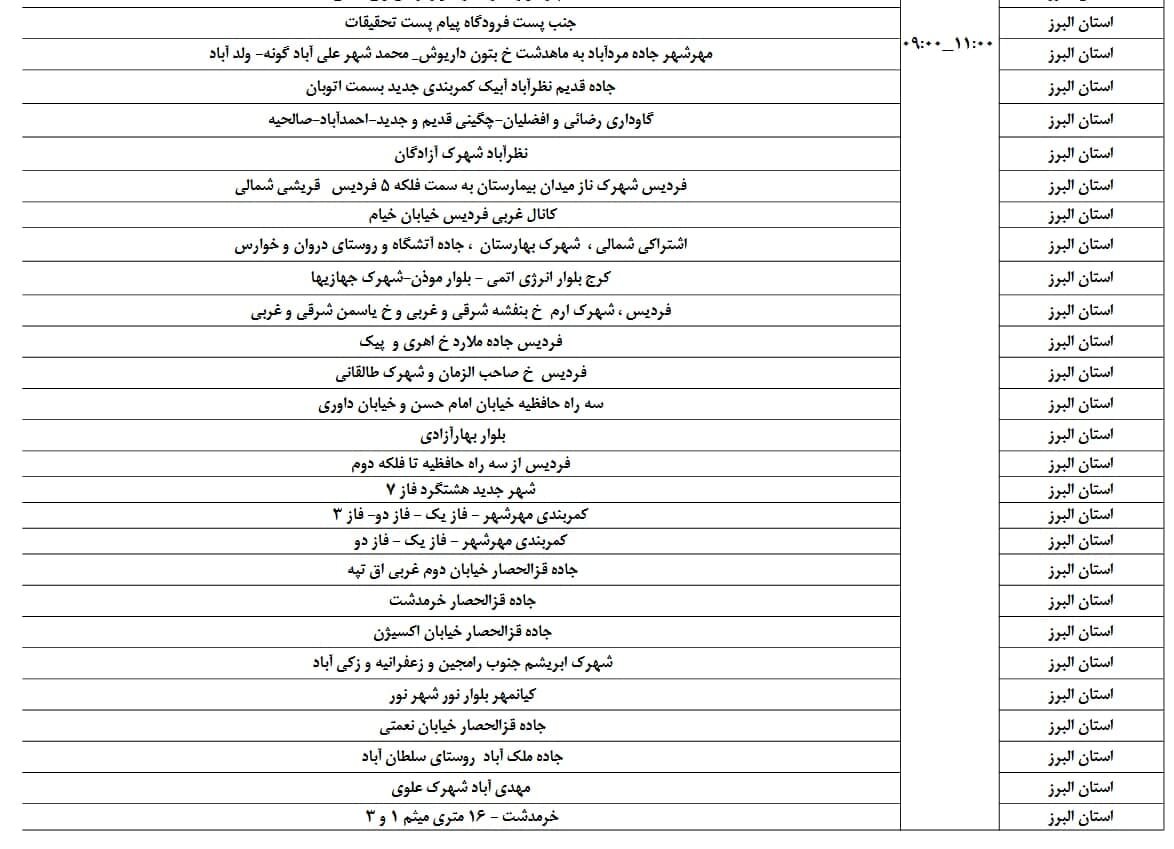 برنامه قطعی برق البرز امروز دوشنبه ۳۰ تیر + لیست مناطق
