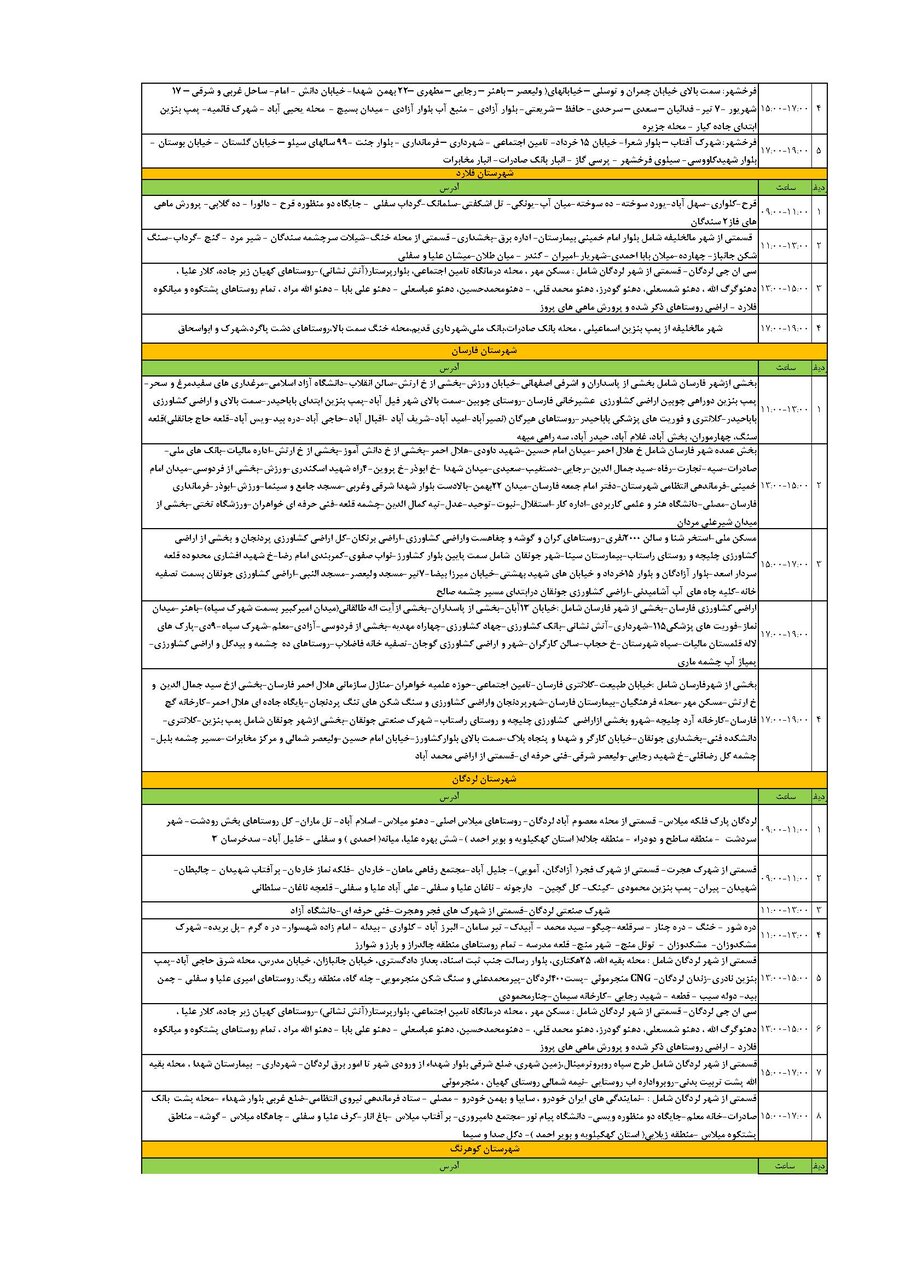 برنامه قطعی برق چهارمحال و بختیاری دوشنبه ۳۰ تیر + جدول