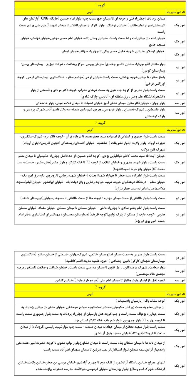 جدول کامل خاموشی برق یزد دوشنبه ۳۰ تیر ۱۴۰۴ / زمان‌بندی قطعی برق ۲ ساعته گروه‌های مختلف