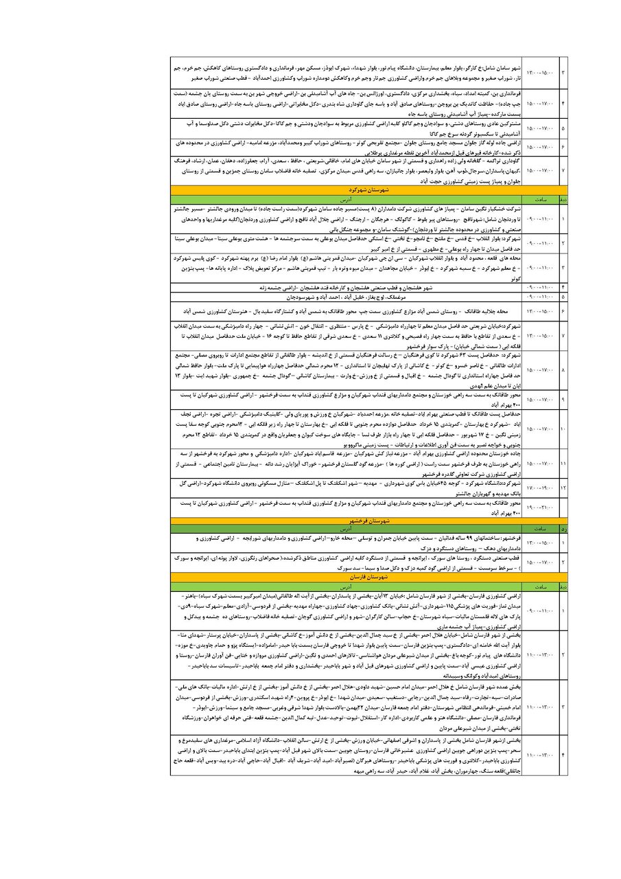 برنامه قطعی برق چهارمحال‌ و بختیاری‌ سه شنبه ۳۱ تیر + جدول