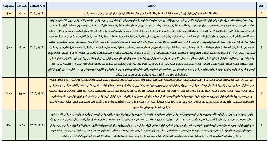 برنامه قطعی برق ایلام امروز سه شنبه ۳۱ تیر + جدول