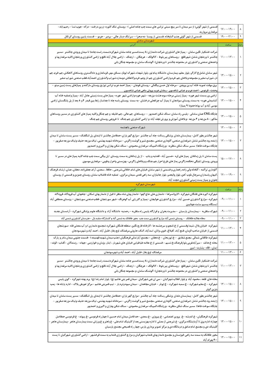 برنامه قطعی برق چهارمحال‌ و بختیاری‌ چهارشنبه ۱ مرداد + جدول