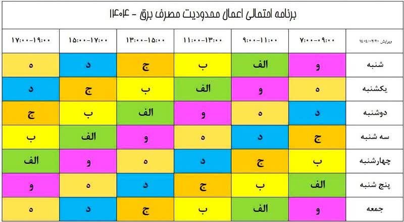 جدول خاموشی برق فارس چهارشنبه ۱ مرداد ۱۴۰۴ / ساعت قطع برق شیراز و سایر شهرستان‌ها