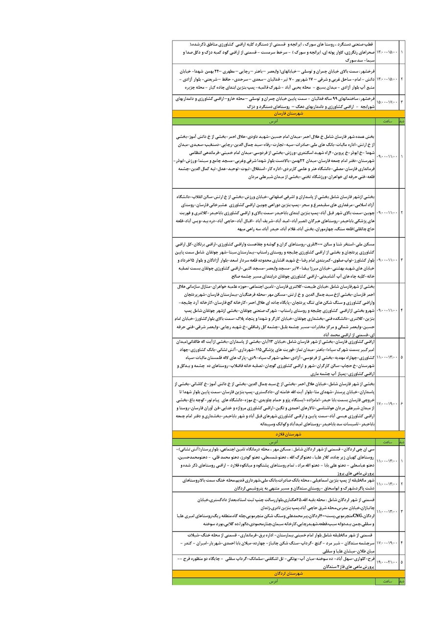 برنامه قطعی برق چهارمحال‌ و بختیاری‌ پنجشنبه ۲ مرداد + جدول