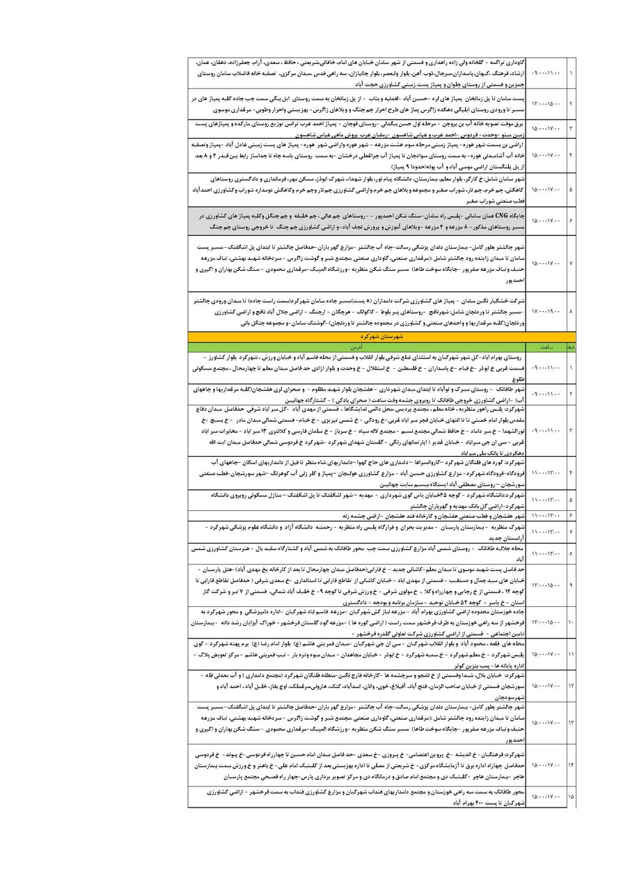 برنامه قطعی برق چهارمحال و بختیاری شنبه ۴ مرداد + جدول