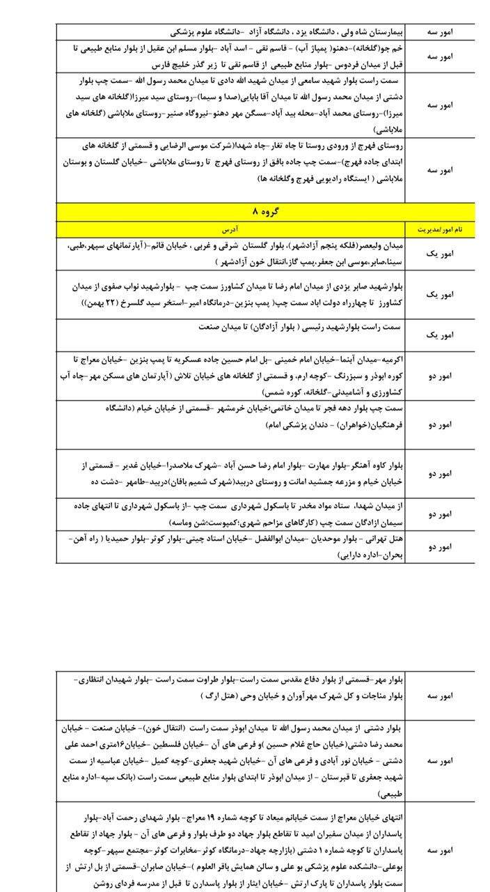 جدول کامل خاموشی برق یزد دوشنبه ۶ مرداد ۱۴۰۴ / زمانبندی قطعی برق ۳ ساعته گروههای مختلف