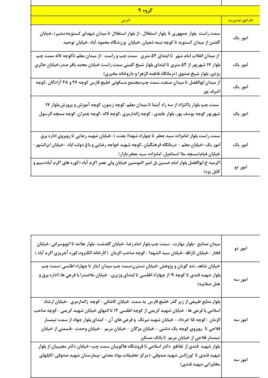 جدول کامل خاموشی برق یزد دوشنبه ۶ مرداد ۱۴۰۴ / زمانبندی قطعی برق ۳ ساعته گروههای مختلف