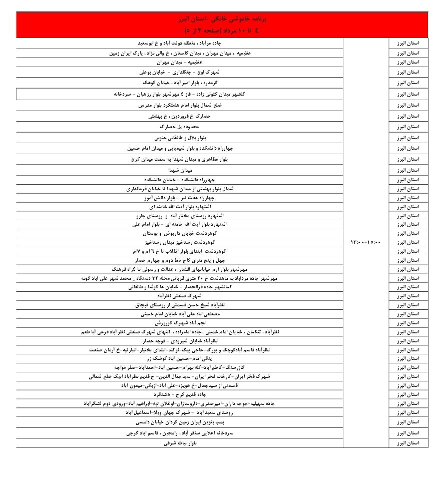 برنامه قطعی برق البرز امروز شنبه ۴ مرداد + لیست مناطق