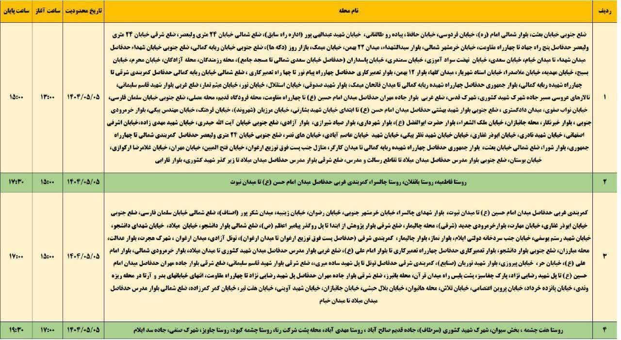 برنامه قطعی برق ایلام امروز یکشنبه ۵ مرداد + جدول