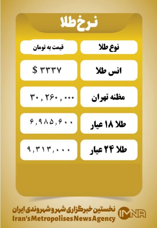 قیمت طلا امروز یکشنبه ۵ مرداد  ۱۴۰۴