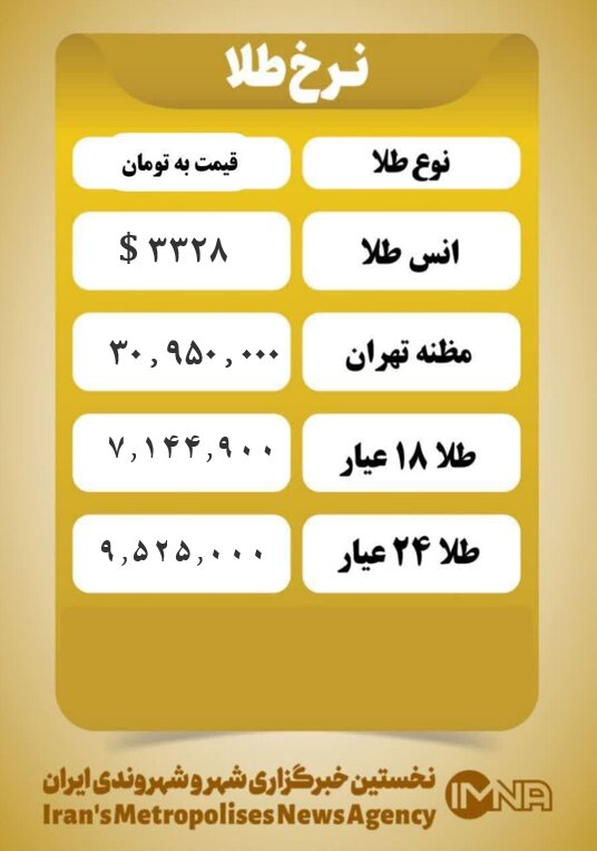 قیمت طلا امروز چهارشنبه ۸ مرداد ۱۴۰۴
