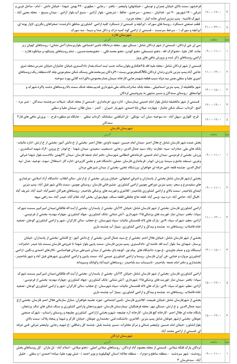 برنامه قطعی برق چهارمحال و بختیاری جمعه ۱۰ مرداد + جدول