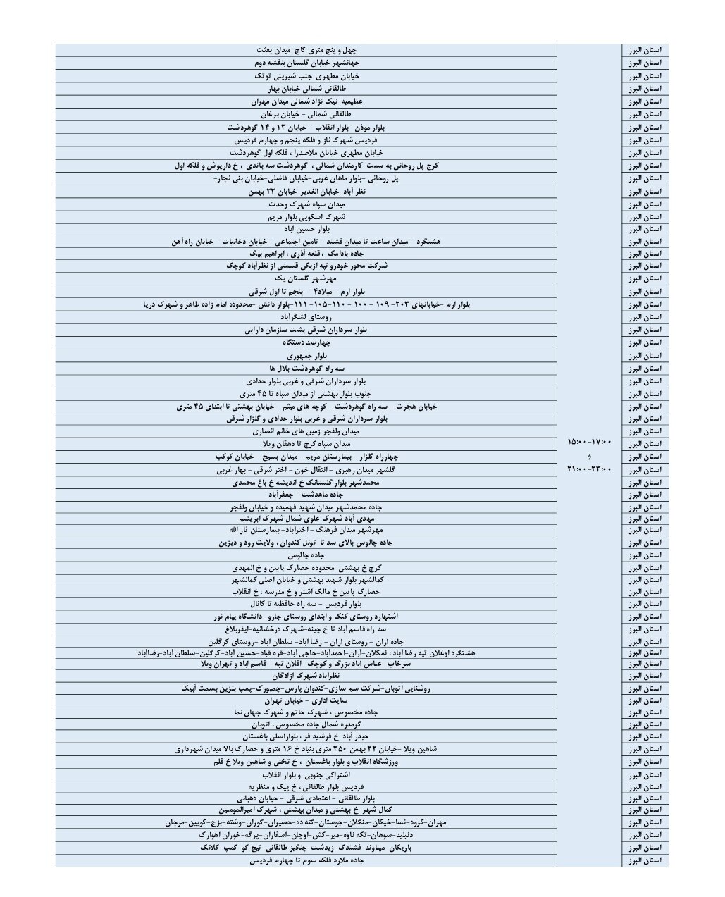 ساعات خاموشی برق در البرز + مناطق