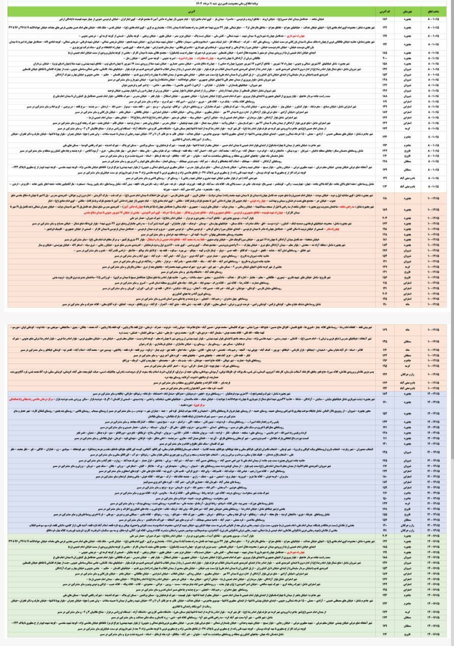 جدول قطعی برق خراسان شمالی امروز شنبه ۱۱ مرداد