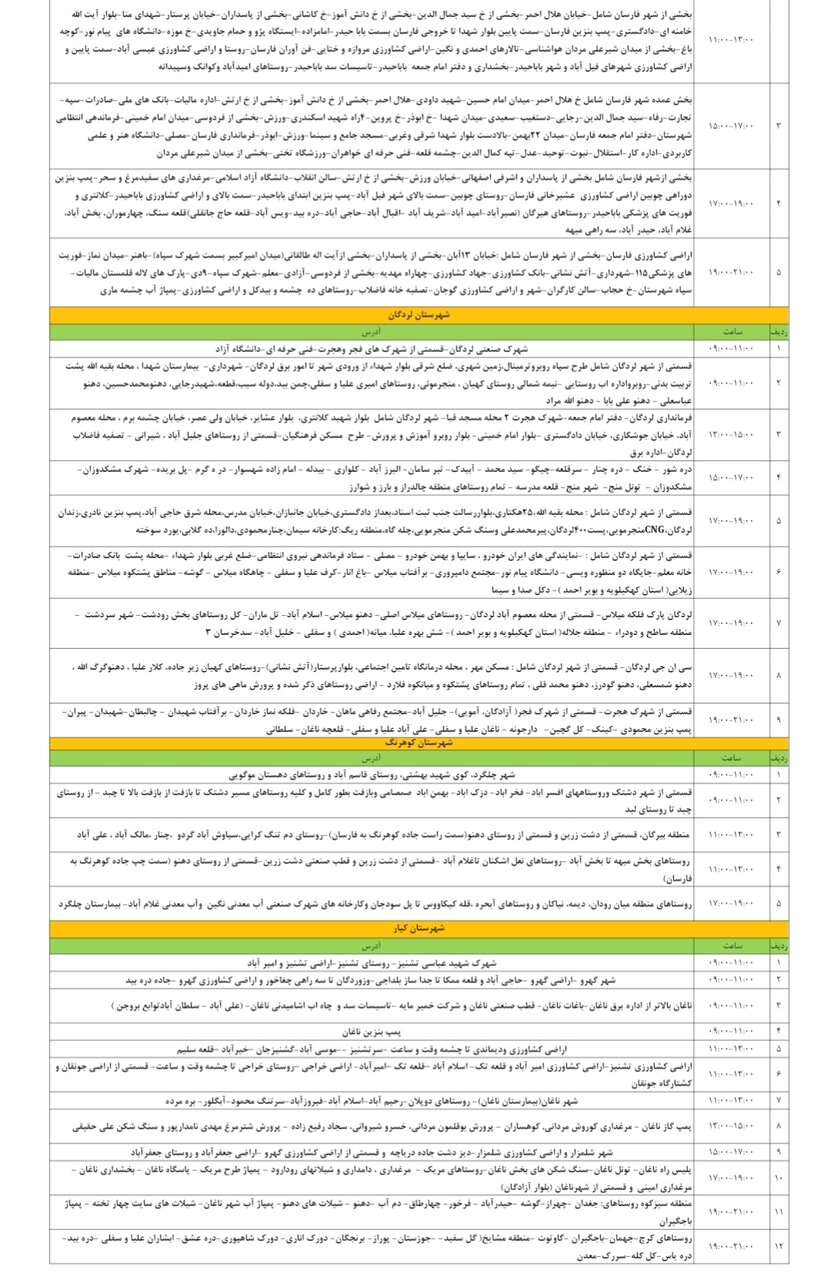 برنامه قطعی برق چهارمحال و بختیاری یکشنبه ۱۲ مرداد + جدول