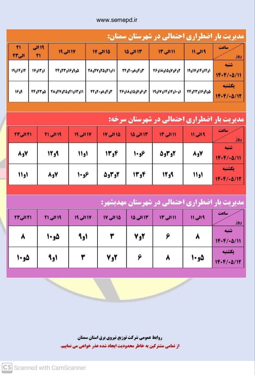 برنامه قطعی برق استان سمنان امروز یکشنبه ۱۲ مرداد + لیست مناطق