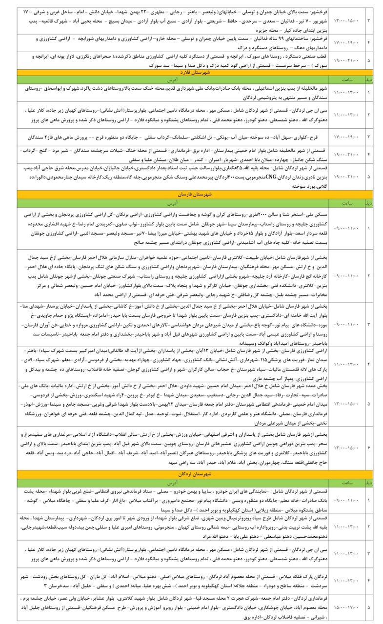 برنامه قطعی برق چهارمحال و بختیاری دوشنبه ۱۳ مرداد + جدول