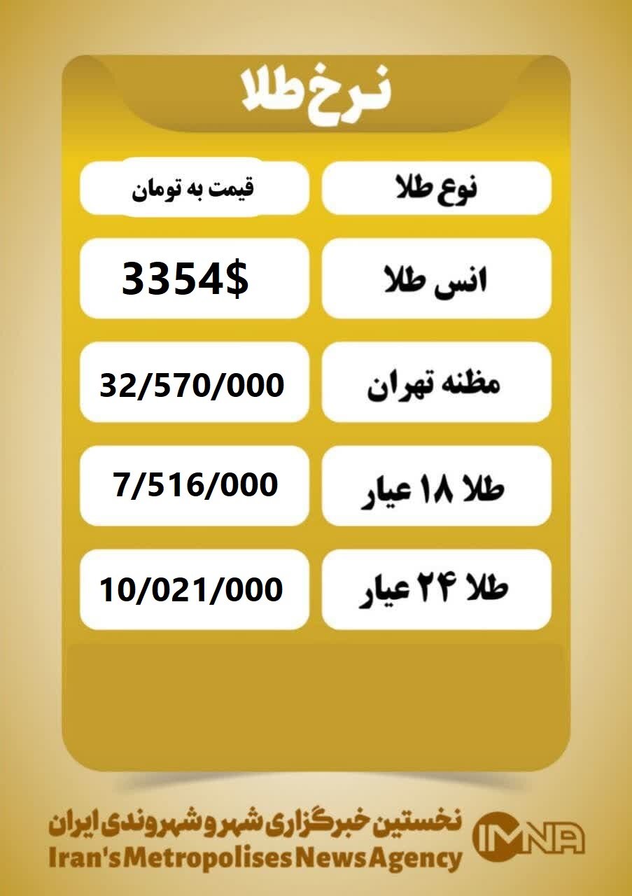 قیمت طلا امروز دوشنبه ۱۳ مرداد ۱۴۰۴