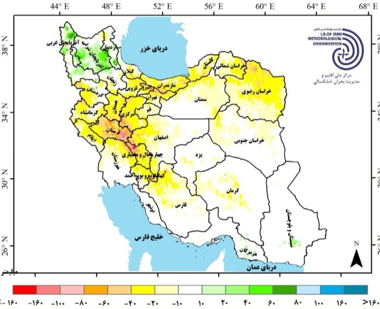 ثبت بیهنجاری منفی بارش در ۲۷ استان کشور / کاهش ۴۰.۳ میلیمتری بارشها