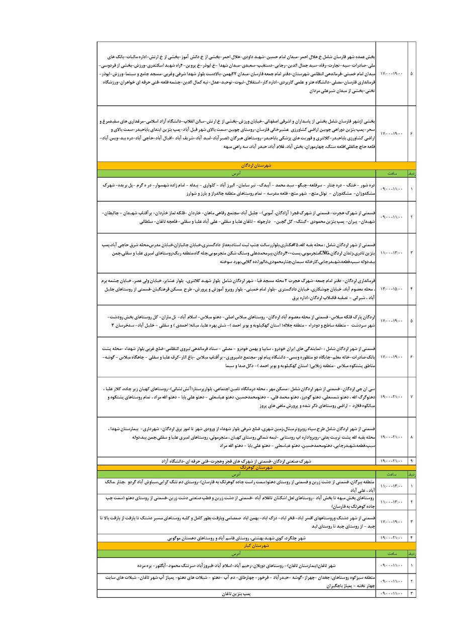 برنامه قطعی برق چهارمحال و بختیاری جمعه ۱۷ مرداد + جدول