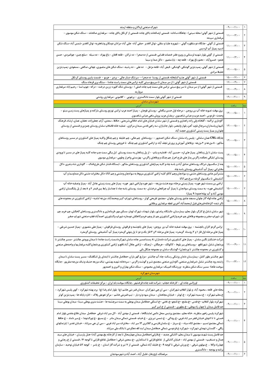برنامه قطعی برق چهارمحال‌ و بختیاری‌ شنبه ۱۸ مرداد + جدول
