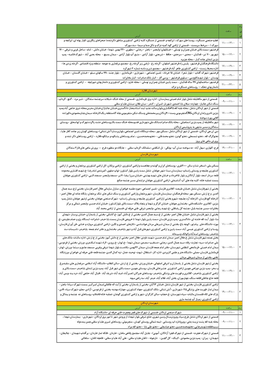 برنامه قطعی برق چهارمحال‌ و بختیاری‌ یکشنبه ۱۹ مرداد + جدول
