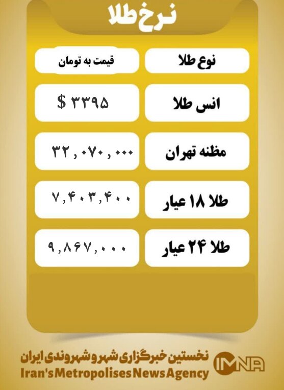 قیمت طلا امروز  یکشنبه ۱۹ مرداد ۱۴۰۴