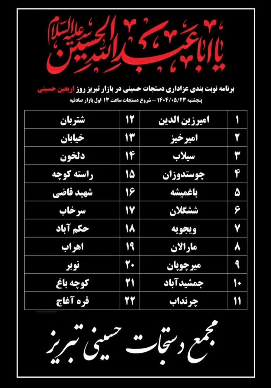برنامه زمان بندی عزاداری بازار تبریز برای اربعین اعلام شد + جدول