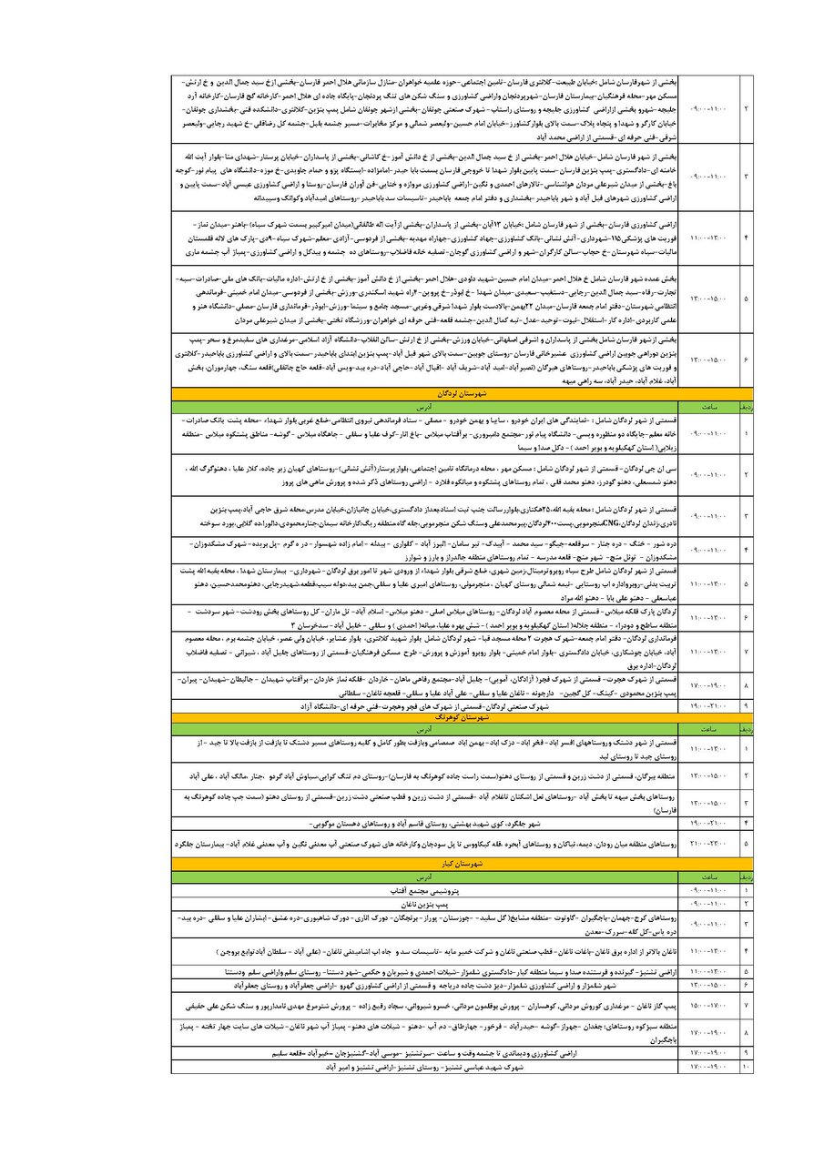 برنامه قطعی برق چهارمحال و بختیاری دوشنبه ۲۰ مرداد + جدول