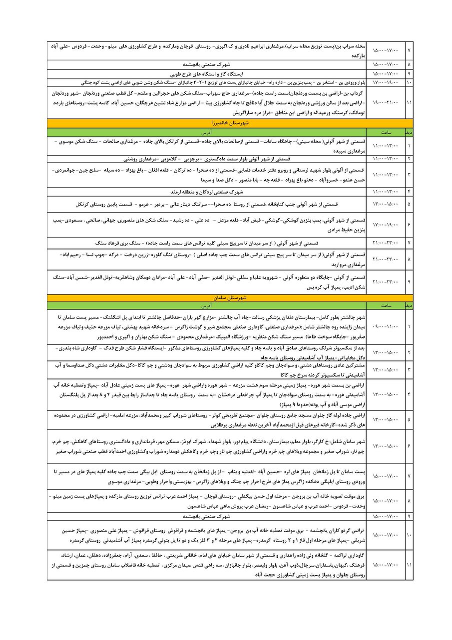 برنامه قطعی برق چهارمحال و بختیاری سه شنبه ۲۱ مرداد + جدول